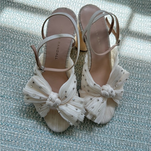 Loeffler Randall Camellia White Pleated Bow Heel - Picture 1 of 7